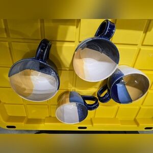 Blue, Tan, Yellow Handmade Pottery Ceramic Mug Set